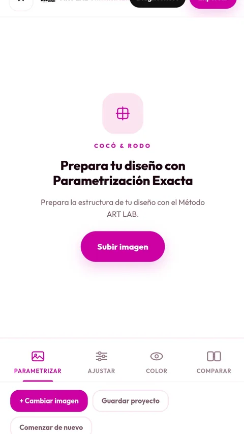 Parametrización Exacta en uso — pantalla de inicio del Studio